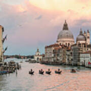Sam_0343 - Four Gondolas In The Sunset On The Gran Canal, Venice Art Print