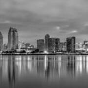 San Diego Skyline Reflections Monochrome Art Print