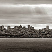 San Francisco California Rays Of Light - Sepia Panorama Art Print