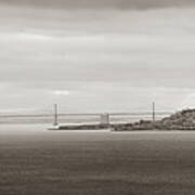 San Francisco - Oakland California Bay Bridge Panorama In Sepia Art Print