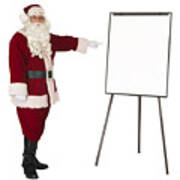 Santa Claus Pointing To An Isolated Whiteboard Art Print
