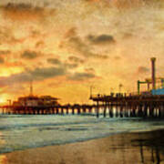 Santa Monica, Ca Pier At Sunset Art Print