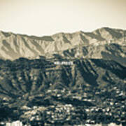 Santa Monica Mountain Hollywood Hills Sign - Sepia 1x1 Art Print