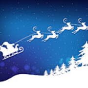 Santa's Sleigh And Reindeer Christmas Card Art Print