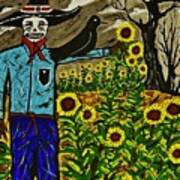 Scare Crow In The Sunflower Field. Art Print