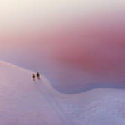 Scenic Aerial View Of Heterosexual Walking On  Pink Salt Lake Art Print