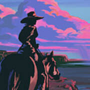 Scenic Sunset Canyon Cowgirl Art Print