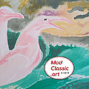 Sea Gulls With Waves Modclassic Art Art Print