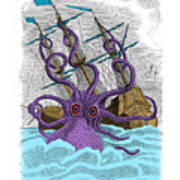 Sea Monster With Ship Art Print