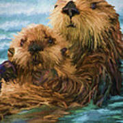 Sea Otter Mom And Pup Art Print