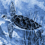 Sea Turtle In Blue Art Print