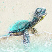 Sea Turtle On Beach Art Print