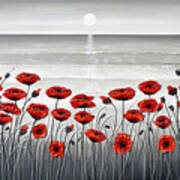 Sea With Red Poppies Art Print