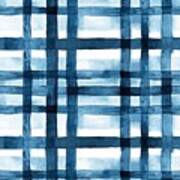 Seamless Hand Drawn Watercolor Gingham Window Pane Grid Plaid Stripes Pattern In Indigo Blue And White Baby Boy Or Nautical Theme High Resolution Textile Texture Background Art Print