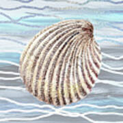 Seashell On Teal Blue Beach House Nautical Painting Decor Ii Art Print