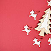Seasonal Greeting Card Concept With Christmas Tree And Raindeer Art Print