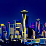 Seattle In Neons Colors Art Print