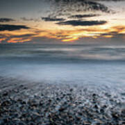 Seawaves Splashing On The Coast During A Dramatic Sunset Art Print