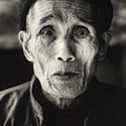 Senior Chinese Man Bw Portrait Art Print