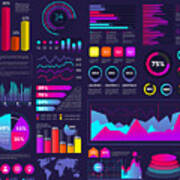Set Of Infographic Elements: Bar Graphs, Statistics, Pie Charts, Icons, Presentation Graphics Art Print