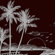 Chalk Palm Tree Sketch Background Art Print