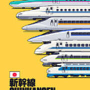 Shinkansen Bullet Train Evolution - Yellow Art Print