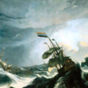 Ships In Distress In A Heavy Storm Art Print