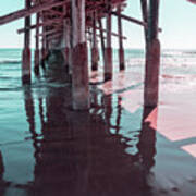 Silky Reflections In Mint Green And Pink - Californian Cool Under The Newport Beach Pier Art Print