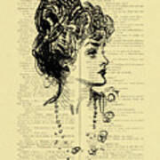 Sketch Of A Lady On An Antique French Book Page Art Print