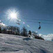 Ski Lift With Sunburst On Winter Day Art Print