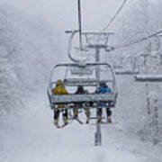 Skiing Chairlift In A Storm Art Print