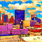 Skyline Of Downtown El Paso, Texas, Digital Painting With Vintage Look Art Print