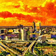 Skyline Of Downtown Jacksonville At Sunset - Digital Painting Art Print