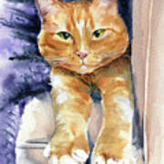 Sleepy Ginger Kitty Painting Art Print