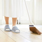 Smiling Asian Woman Cleaning The Room Art Print