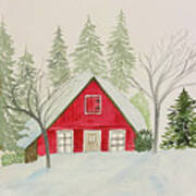 Snow Cabin Art Print