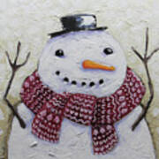 Snowman In The Red Scarf Art Print