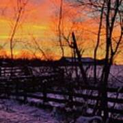 Snowy Farm Sunset Art Print