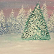 Snowy Twilight Trees Art Print