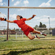 Soccer Penalty Kick With Teen Female Goalkeeper Art Print