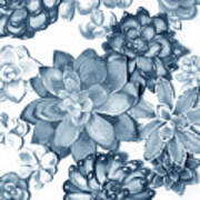 Soft Indigo Blue Succulent Plants Garden Watercolor Interior Art Ix Art Print