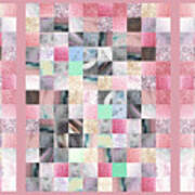 Soft Pink And Gray Watercolor Squares Art Mosaic Quilt Art Print