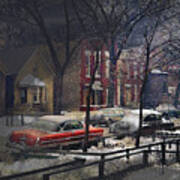 Soft Snow In Wicker Park - Chicago 1960 Art Print
