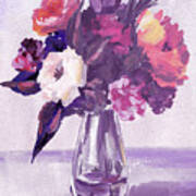 Soft Vintage Dusty Purple Flowers Bouquet Summer Floral Impressionism I Art Print