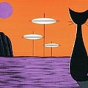 Space Cat In Orange And Purple Art Print