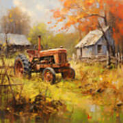 Splendor Of The Past - Red Tractor Art Art Print