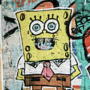 Sponge Bob Stuck On The Wall Art Print