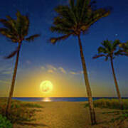 Spring Equinox Moon At Fort Lauderdale Beach Art Print