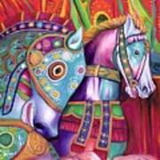 Spring Fling Carousel Horses Art Print