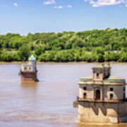 St Louis Water Intake Towers From The Old Chain Of Rocks Bridge Art Print
